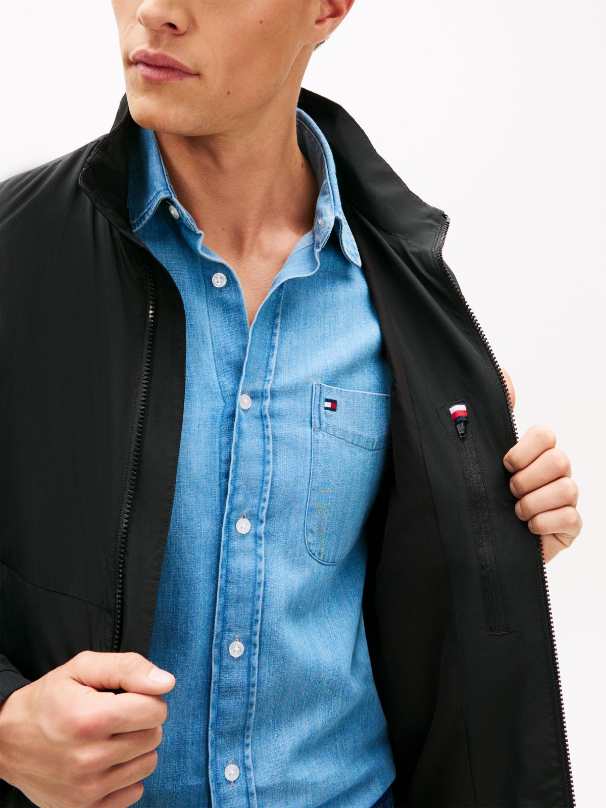 Water Resistant Tonal Logo Zip-Thru Jacket — Black