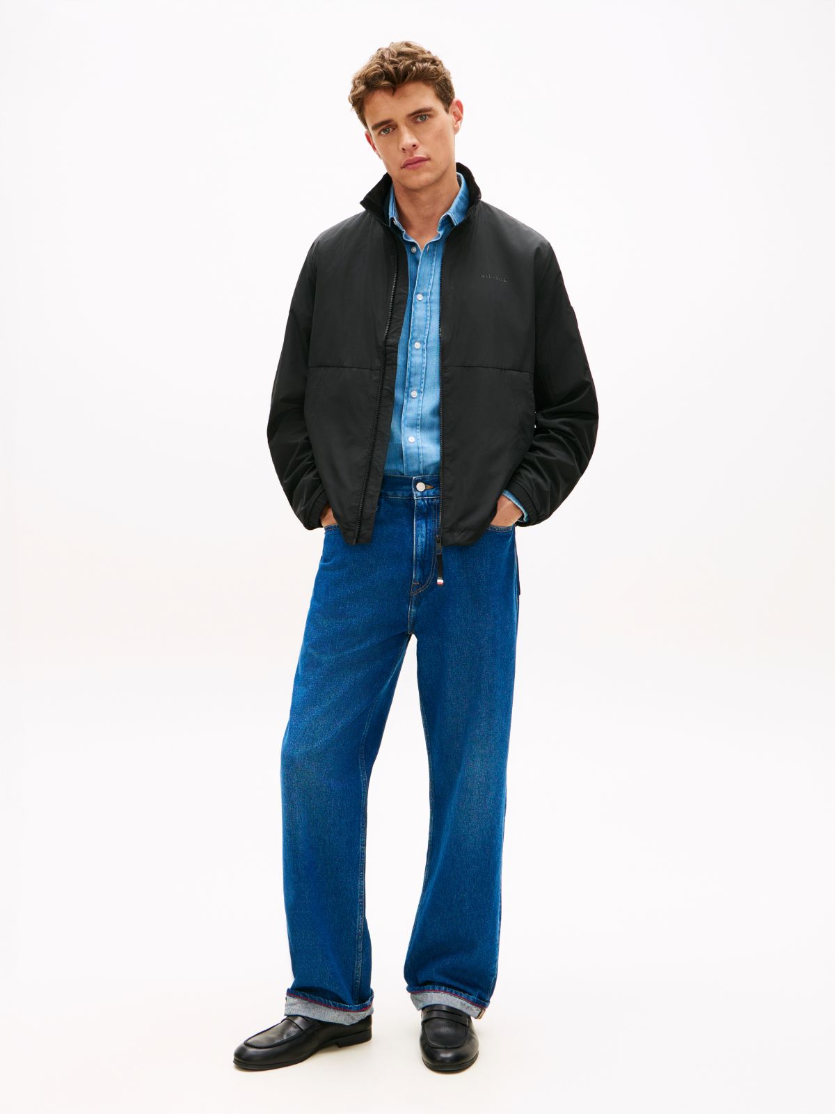 Water Resistant Tonal Logo Zip-Thru Jacket — Black