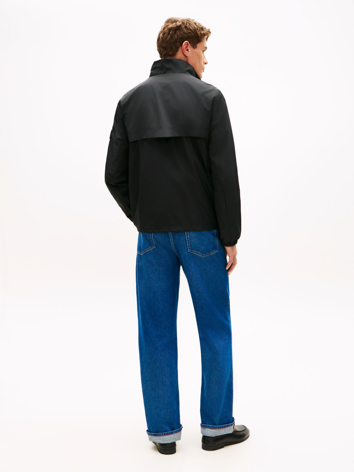 Water Resistant Tonal Logo Zip-Thru Jacket — Black