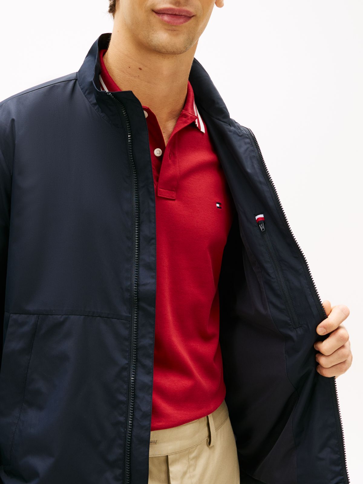 Water Resistant Tonal Logo Zip-Thru Jacket — Blue