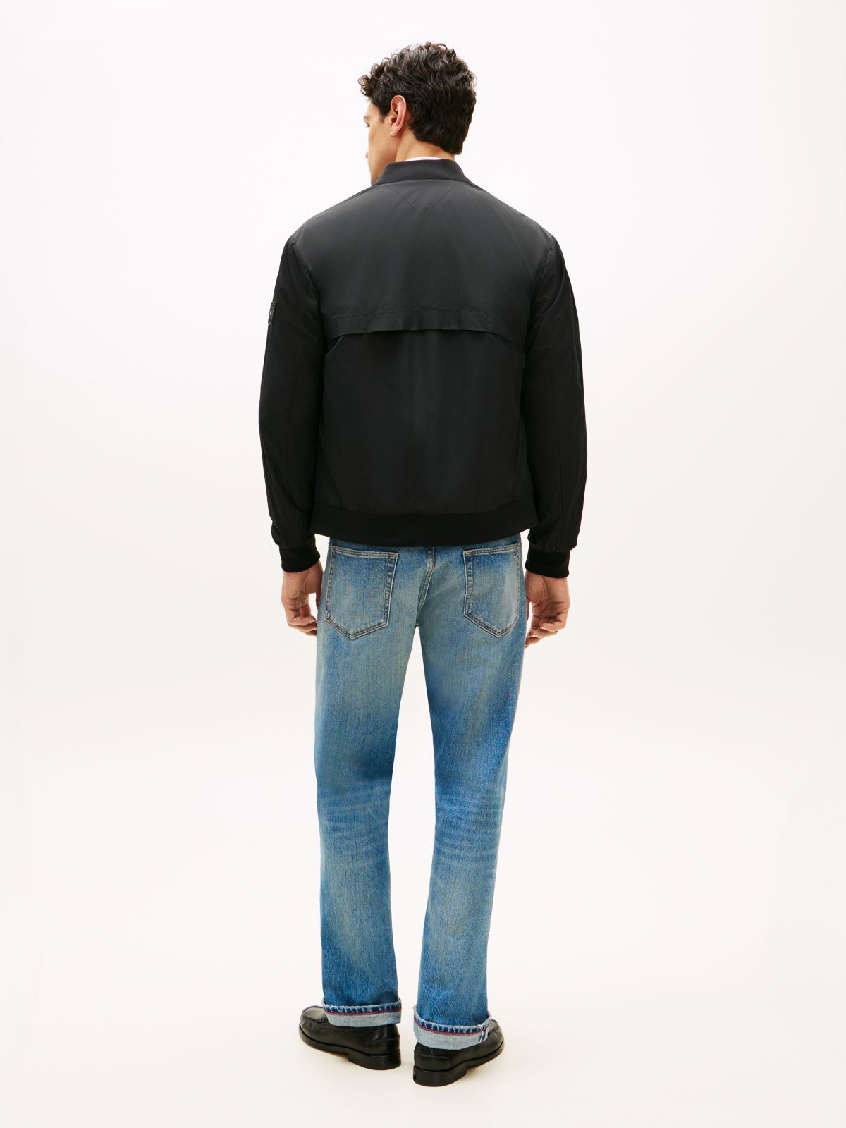 Water Resistant Tonal Logo Bomber Jacket — Black
