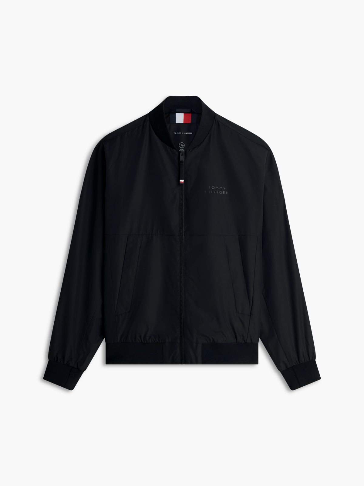 Water Resistant Tonal Logo Bomber Jacket — Black
