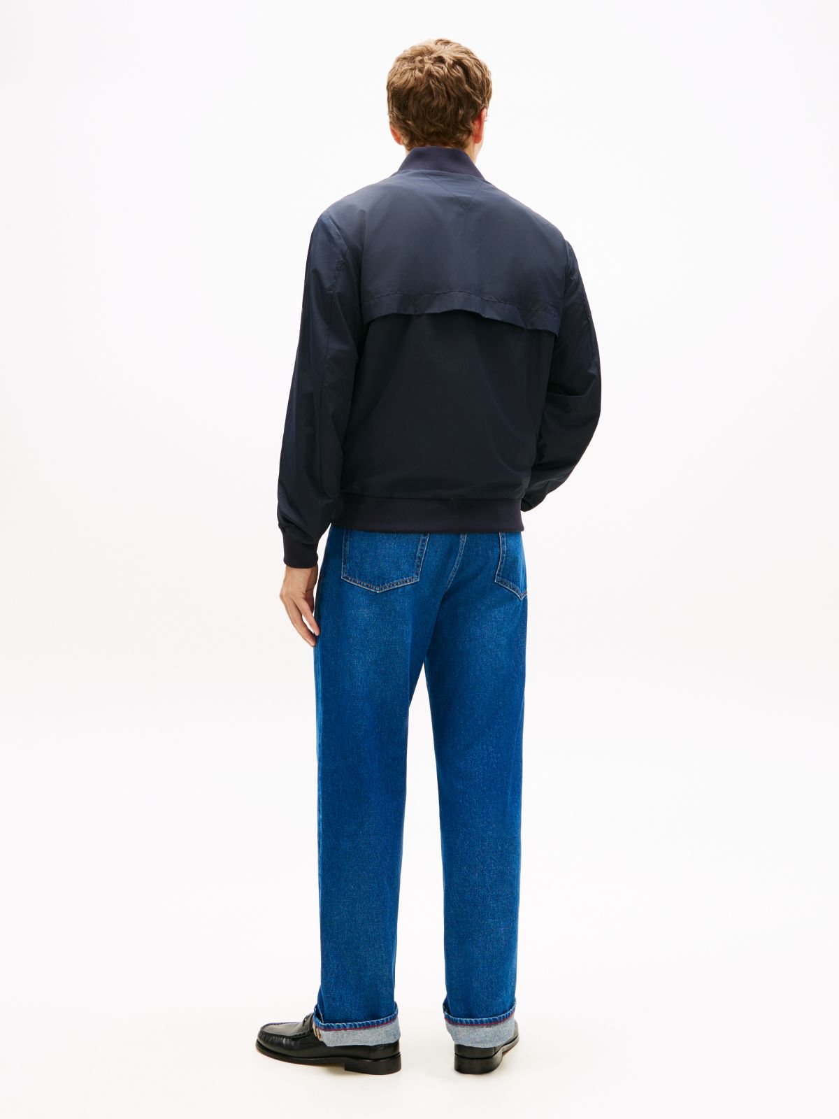 Water Resistant Tonal Logo Bomber Jacket — Blue