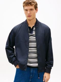 Water Resistant Tonal Logo Bomber Jacket — Blue 1