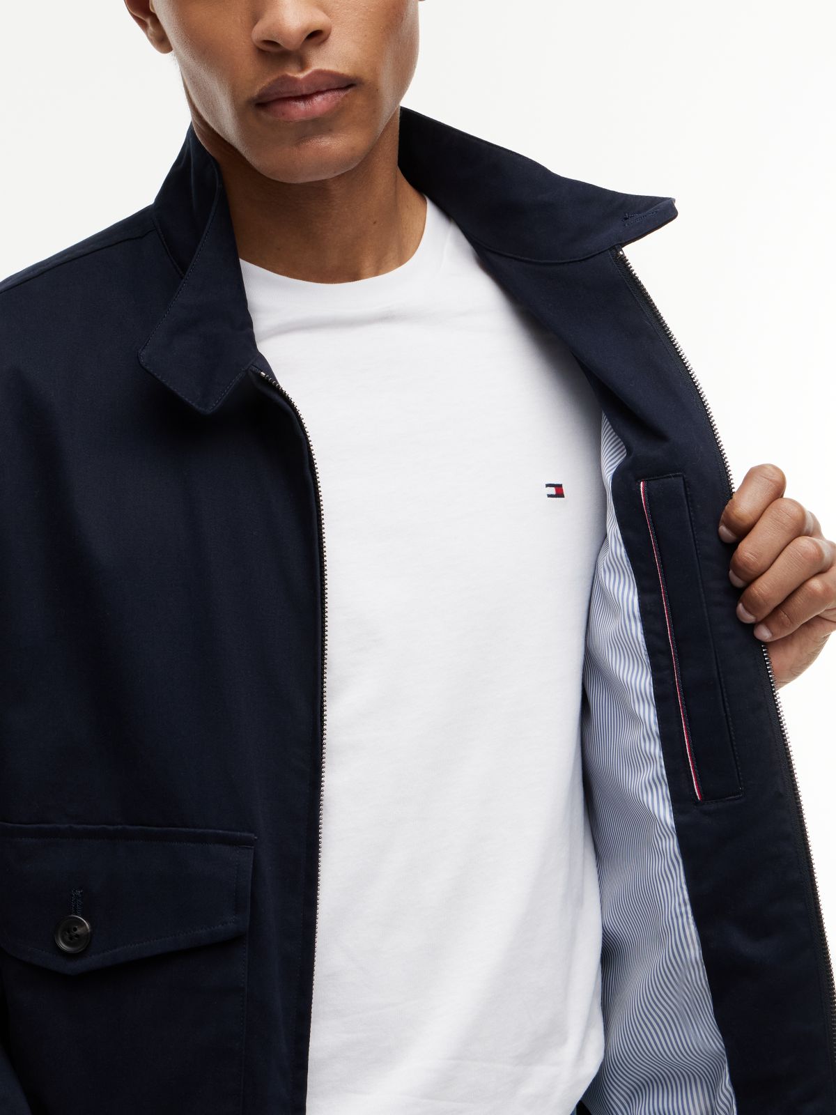 Logo Patch Zip-Thru Harrington Jacket — Blue