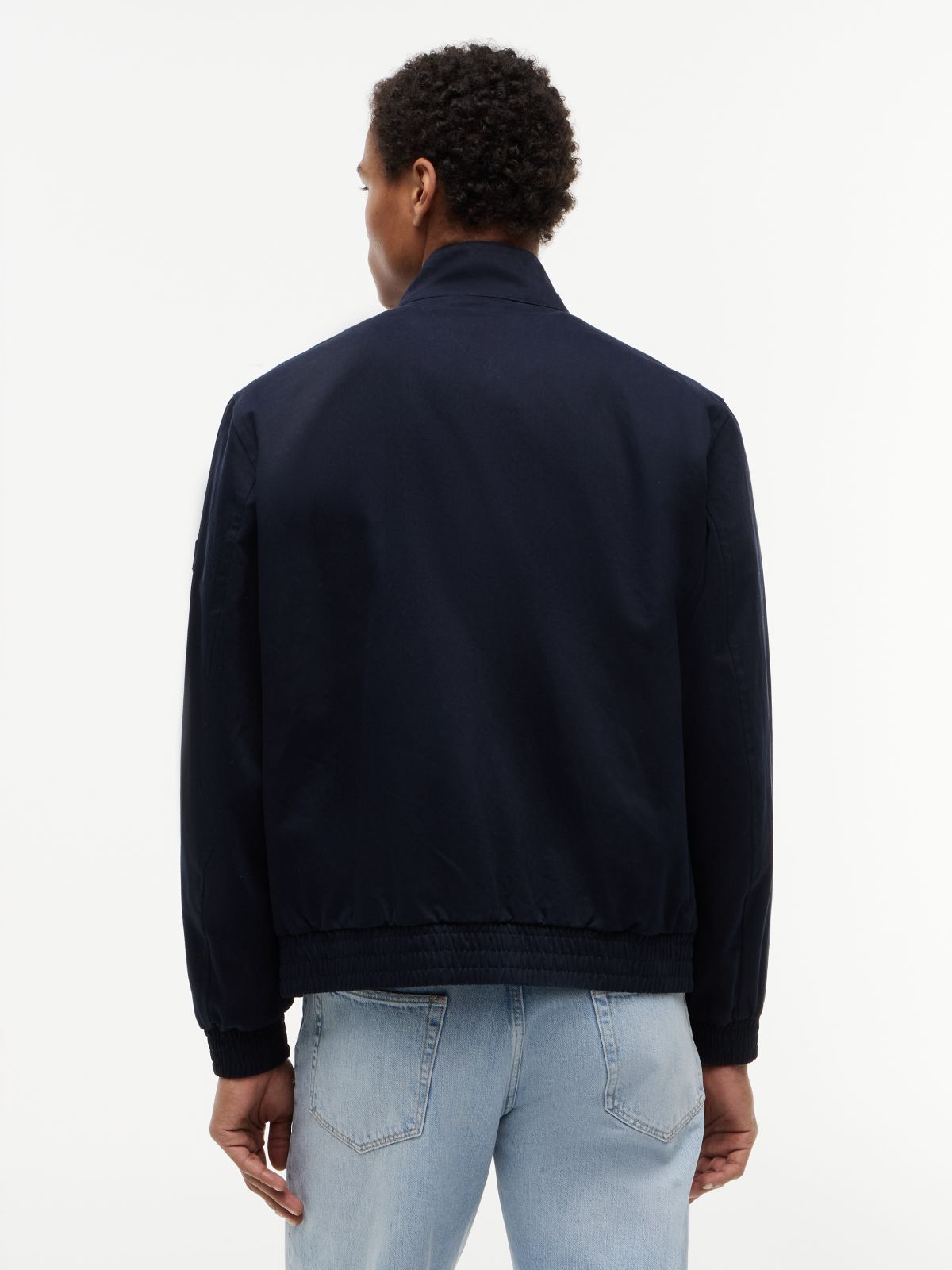 Logo Patch Zip-Thru Harrington Jacket — Blue