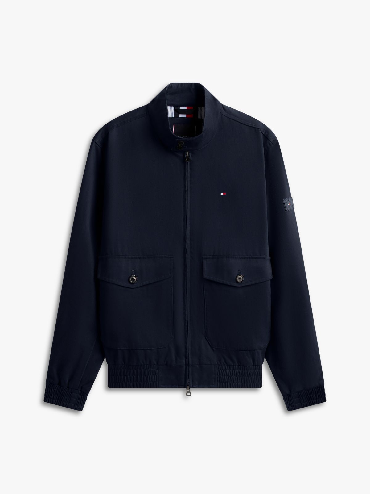 Logo Patch Zip-Thru Harrington Jacket — Blue