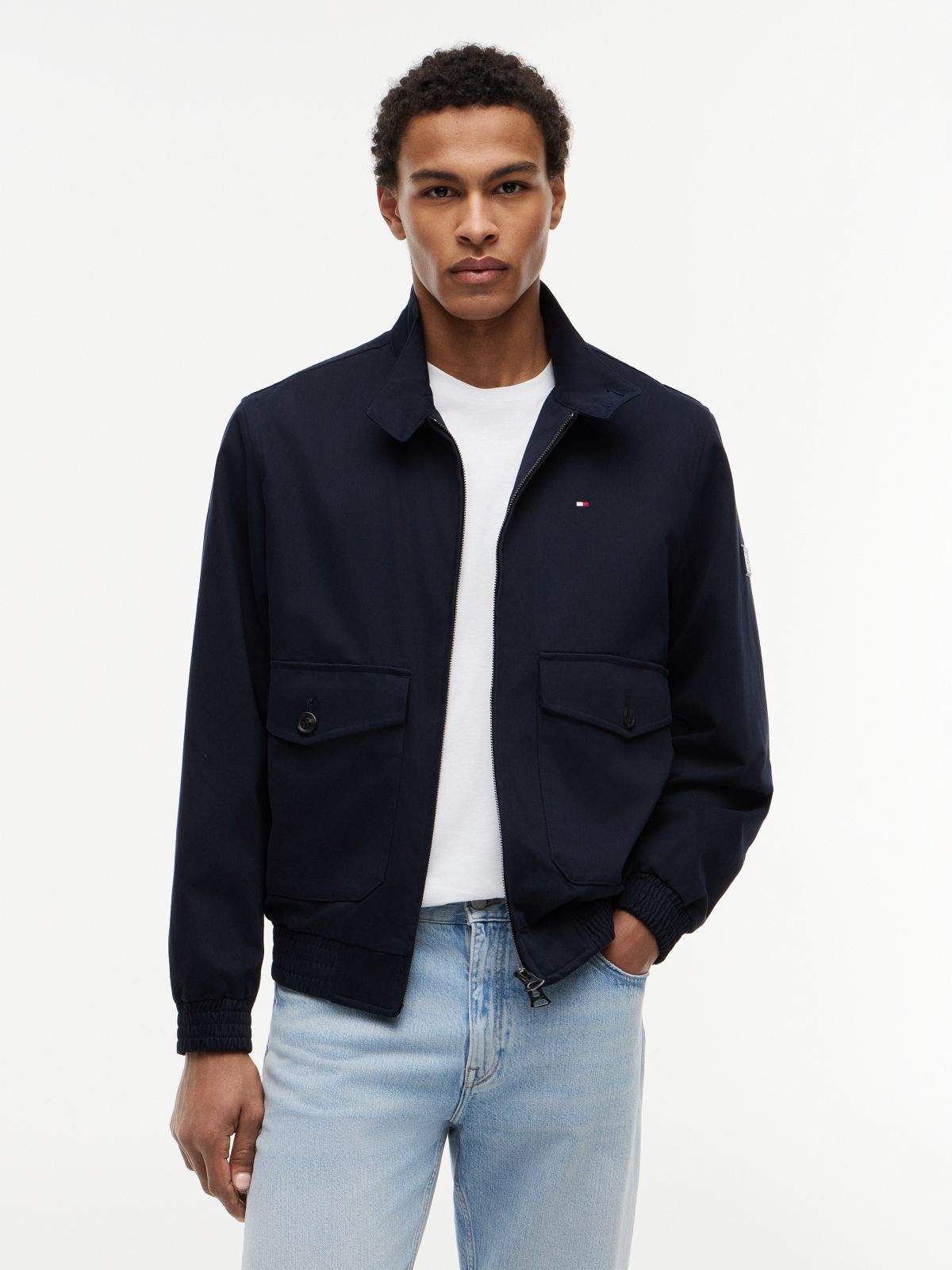 Logo Patch Zip-Thru Harrington Jacket — Blue