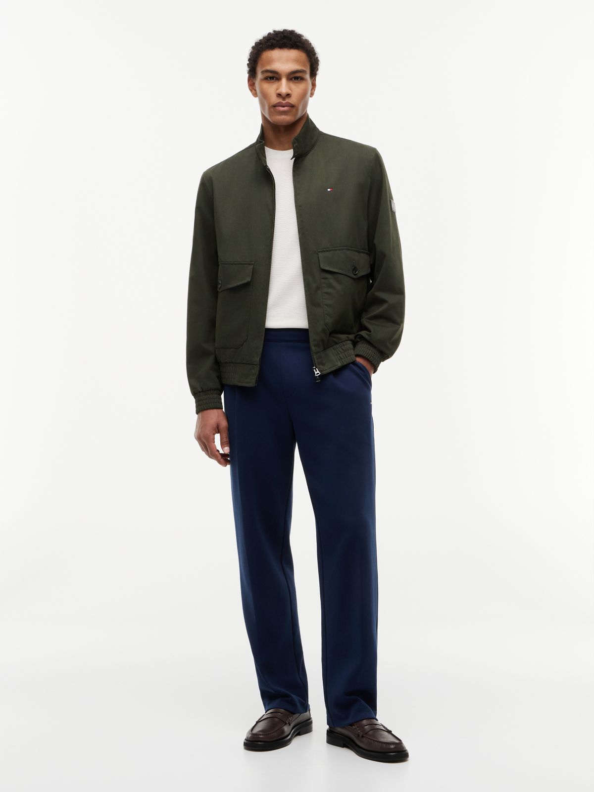 Logo Patch Zip-Thru Harrington Jacket — Green
