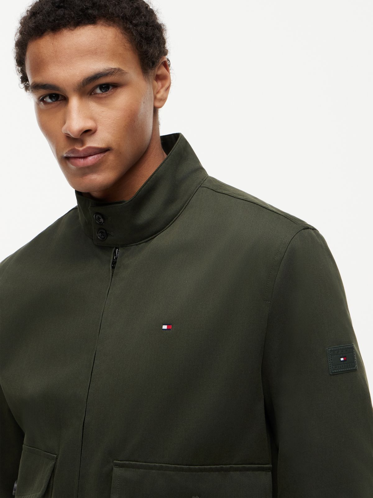 Logo Patch Zip-Thru Harrington Jacket — Green