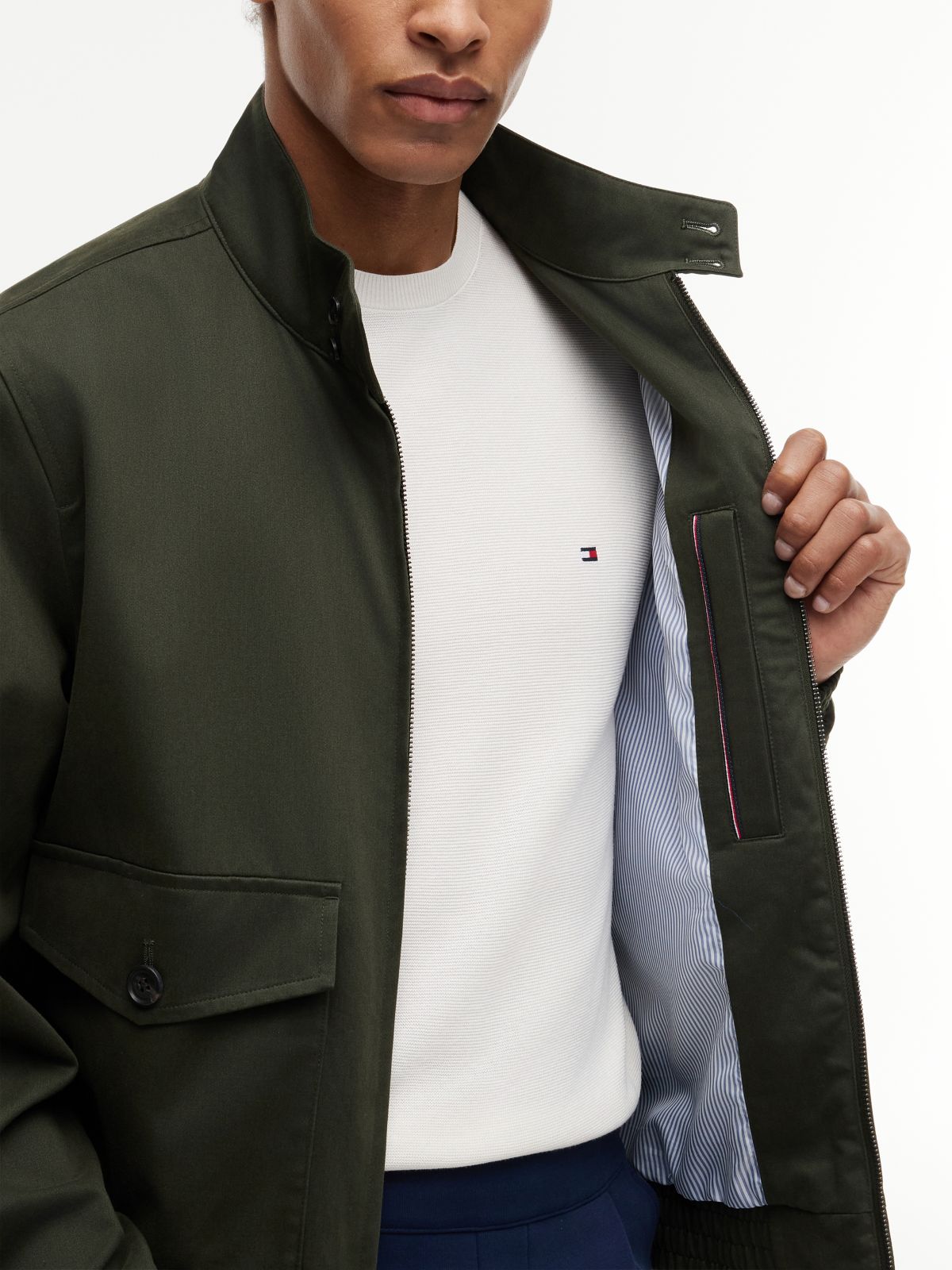 Logo Patch Zip-Thru Harrington Jacket — Green