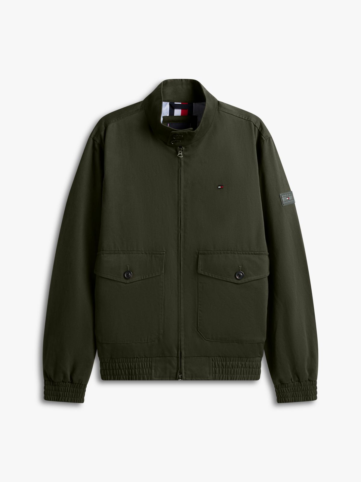 Logo Patch Zip-Thru Harrington Jacket — Green