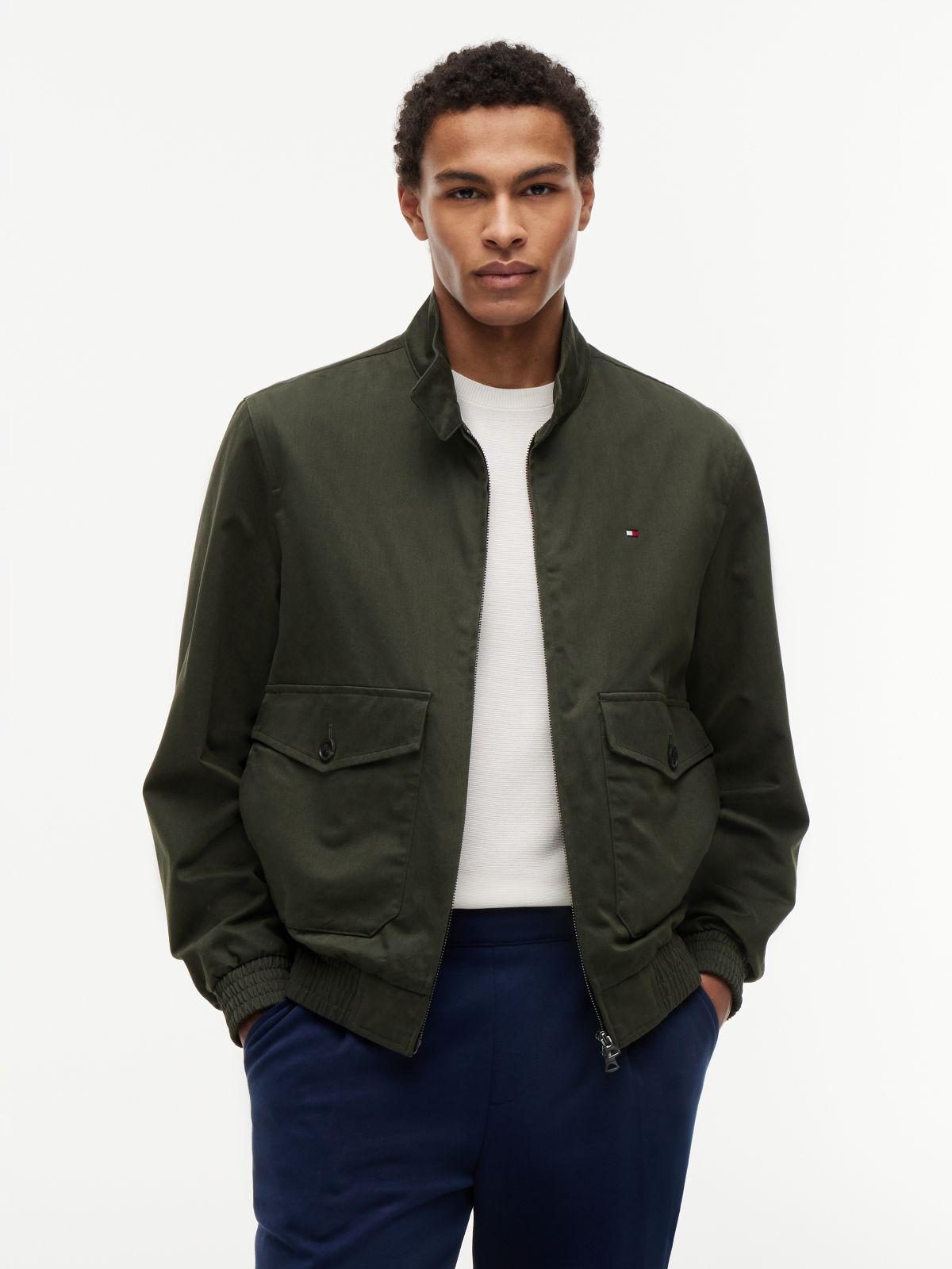 Logo Patch Zip-Thru Harrington Jacket — Green