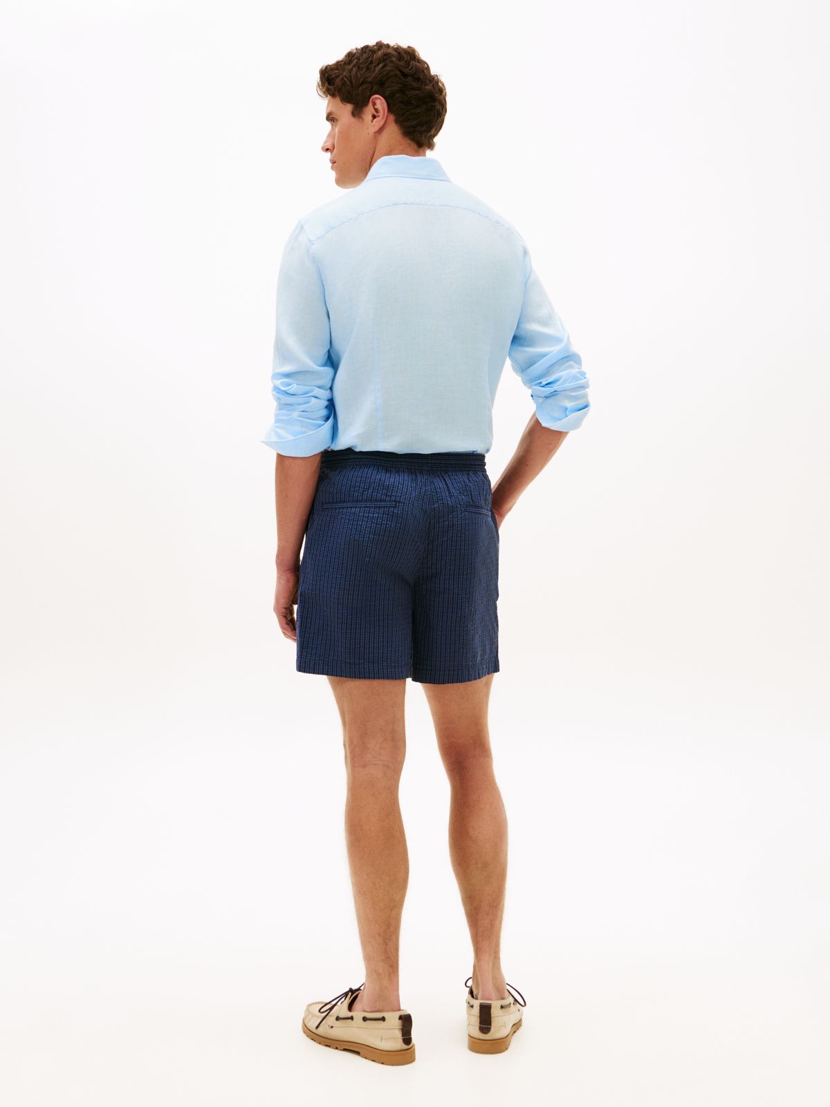 Dover Regular Straight Check Seersucker Chino Shorts — Blue