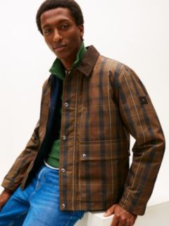 Waxed Tartan Check Relaxed Barn Jacket — Beige 2