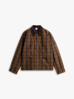 Waxed Tartan Check Relaxed Barn Jacket — Beige 6