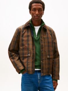 Waxed Tartan Check Relaxed Barn Jacket — Beige 1