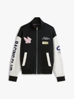 black pure wool track jacket for men tommy hilfiger