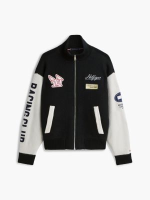 black pure wool track jacket for men tommy hilfiger