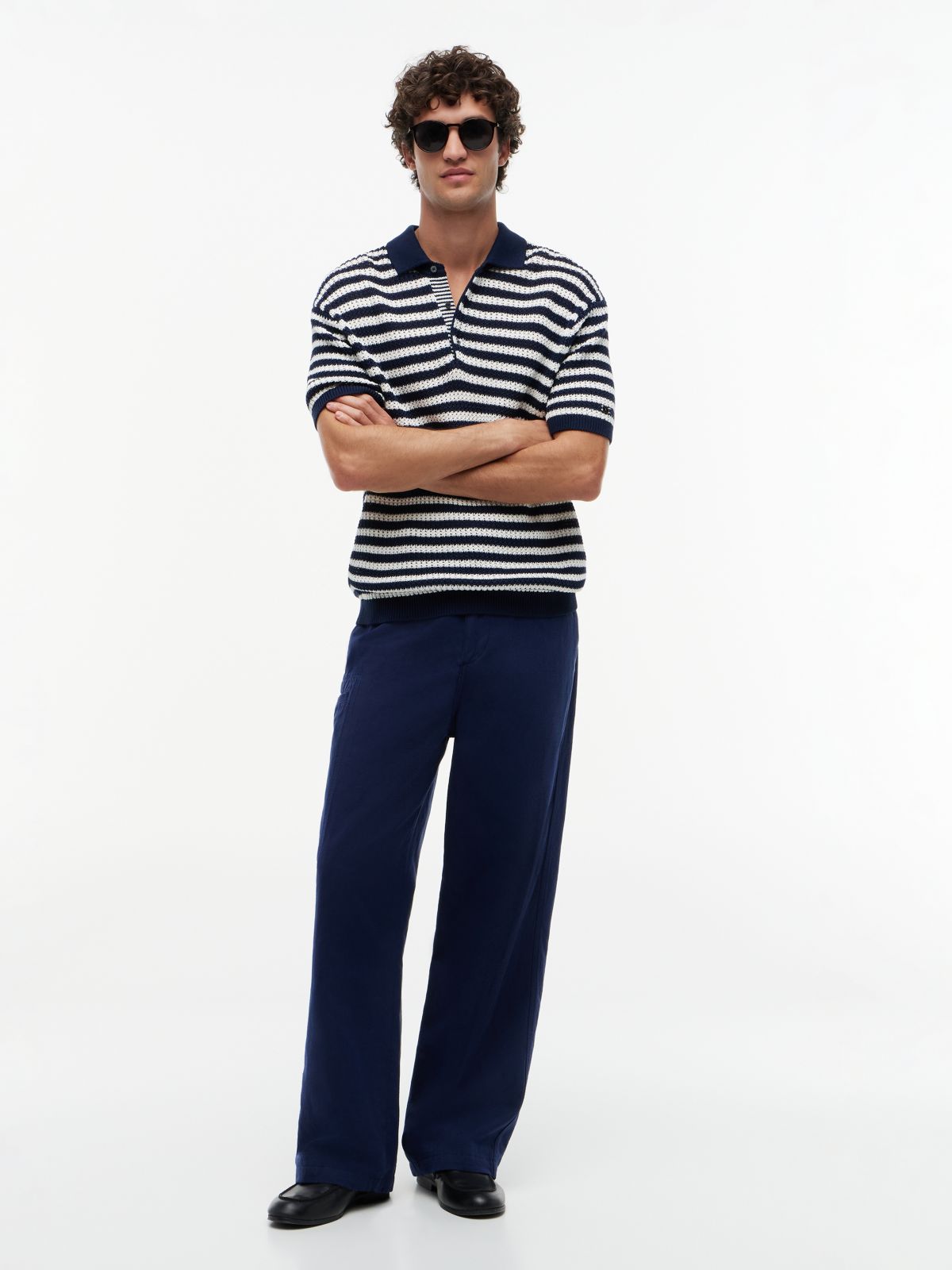 Linen Blend Utility Chinos — Blue