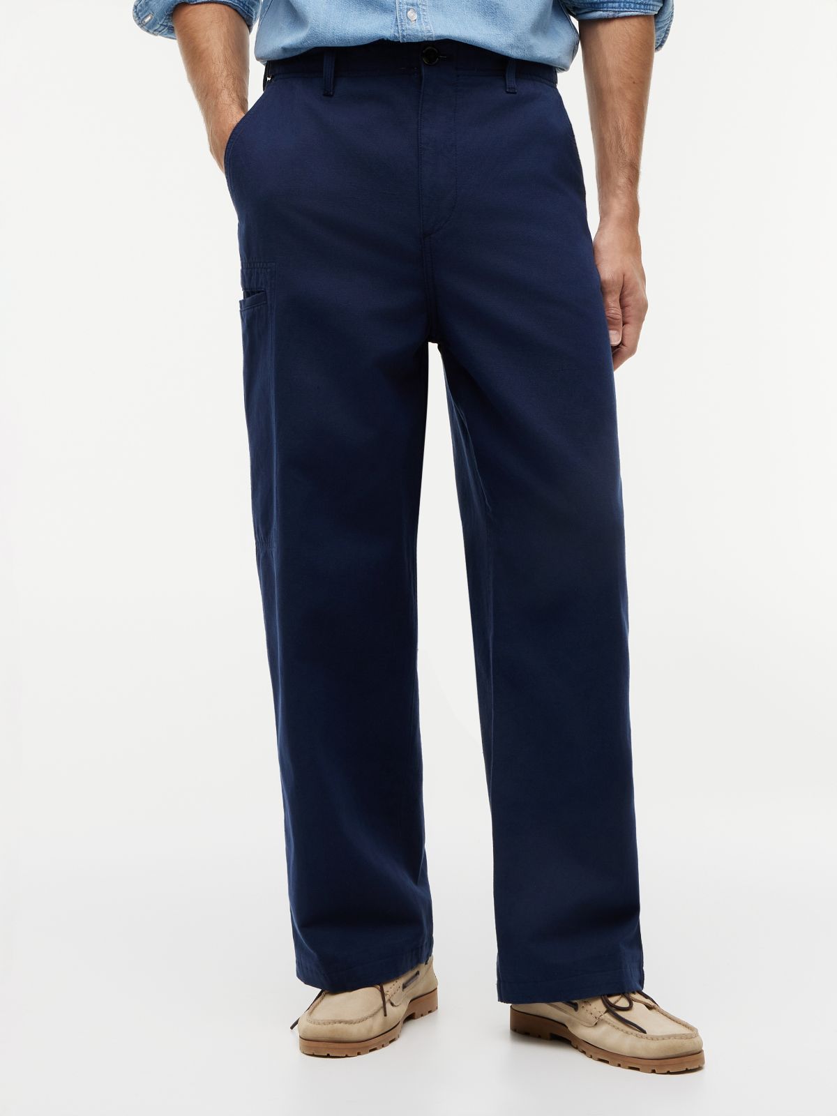 Linen Blend Utility Chinos — Blue