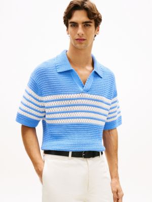 blue relaxed fit rugby-pullover mit kurzen ärmeln für herren - tommy hilfiger