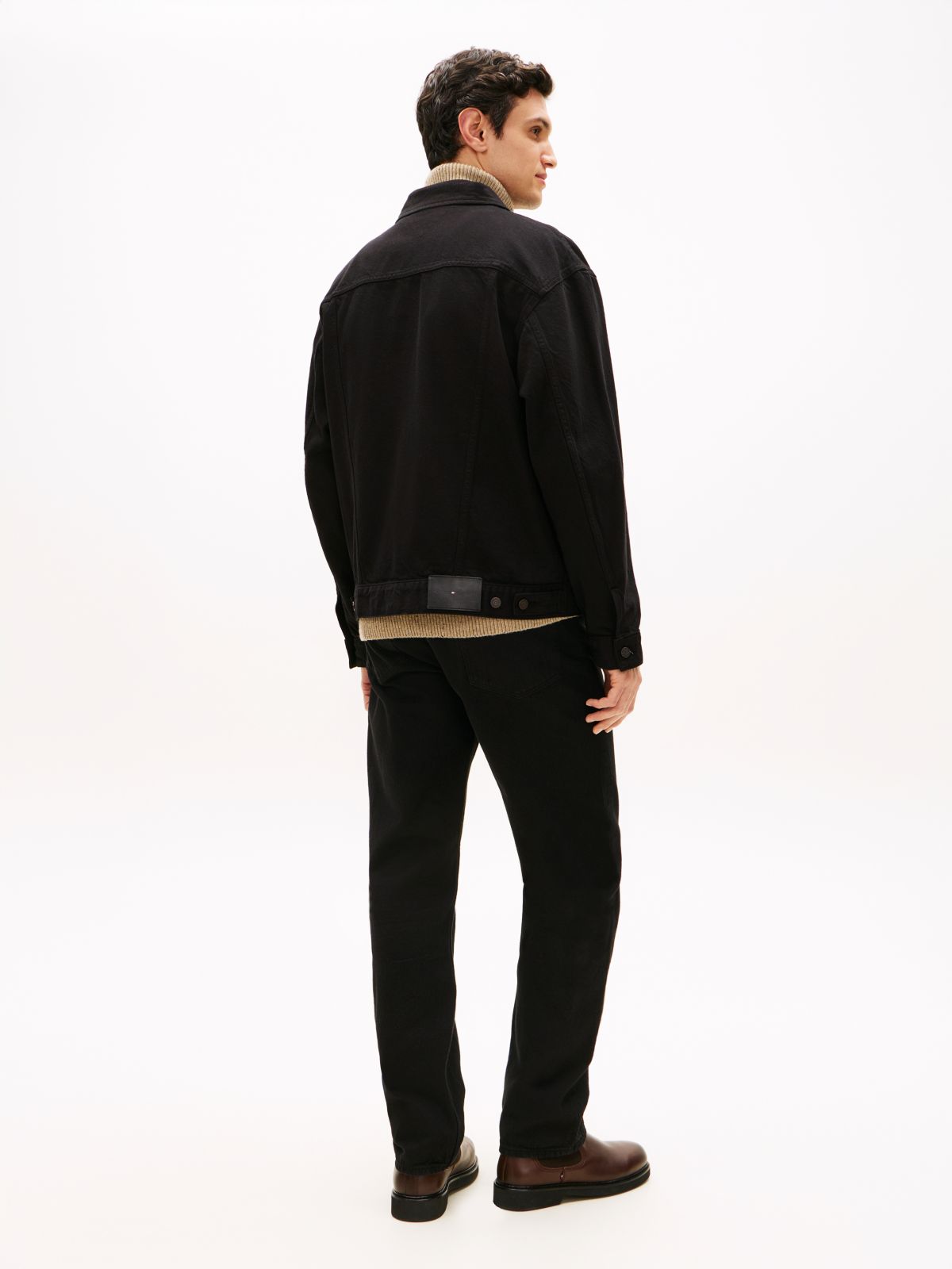 Relaxed Washed Denim Trucker Jacket — Black