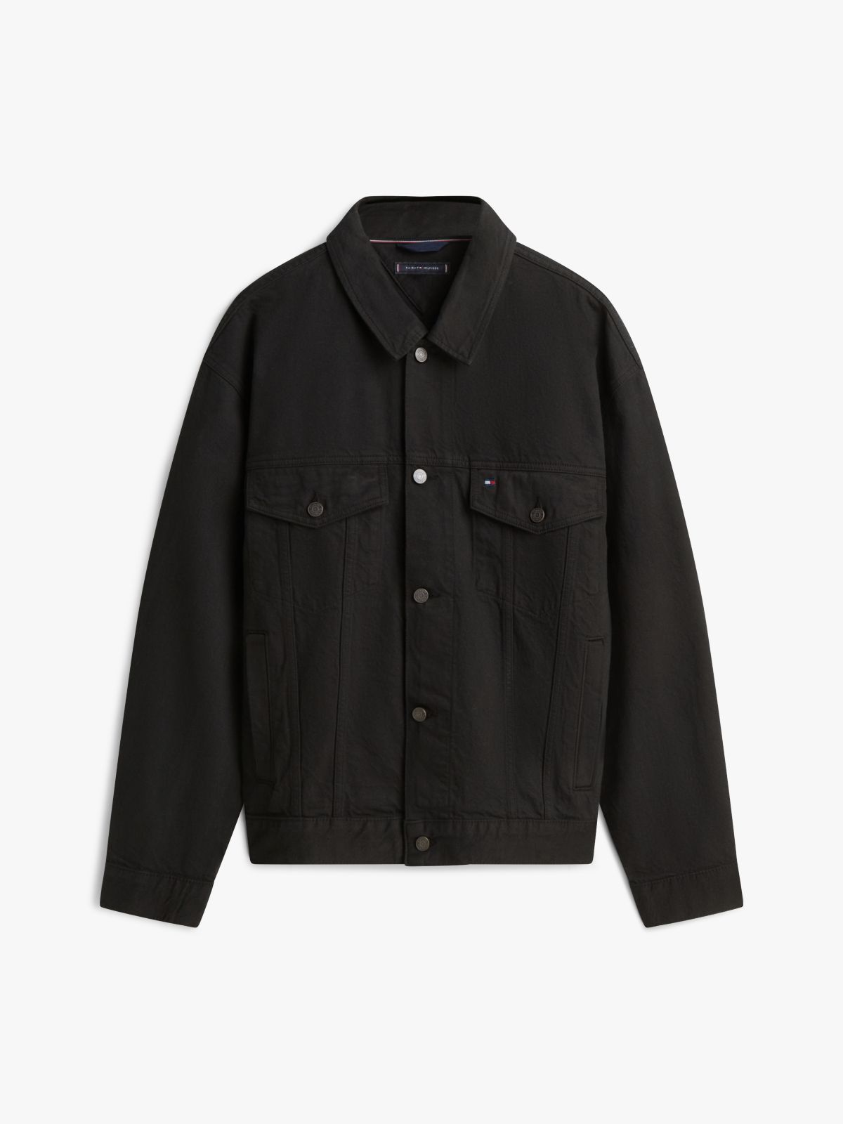 Relaxed Washed Denim Trucker Jacket — Black