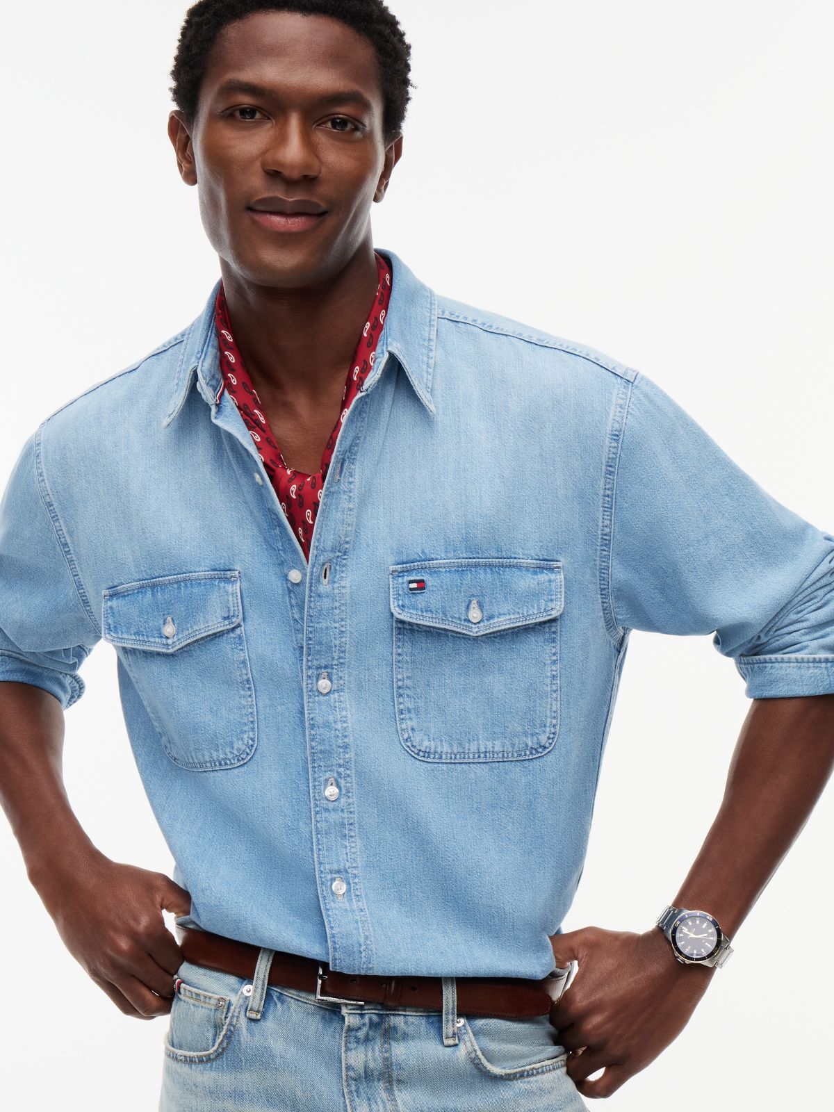 Relaxed Fit Faded Denim Shirt — Blue