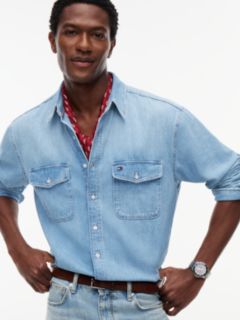 Relaxed Fit Faded Denim Shirt — Blue 3