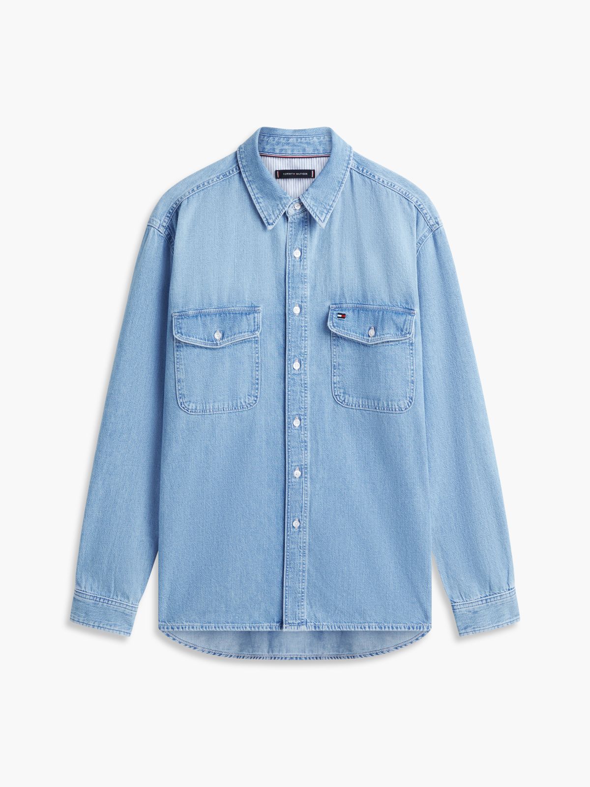 Relaxed Fit Faded Denim Shirt — Blue