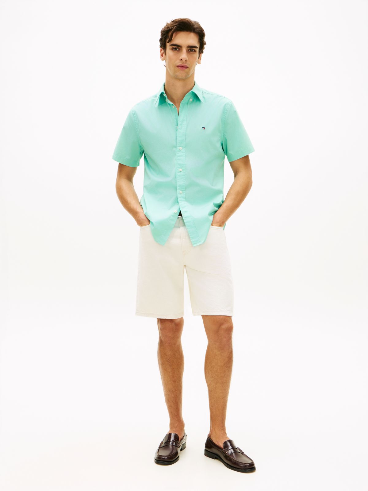 TH Flex Regular Fit Poplin Short Sleeve Shirt — Blue