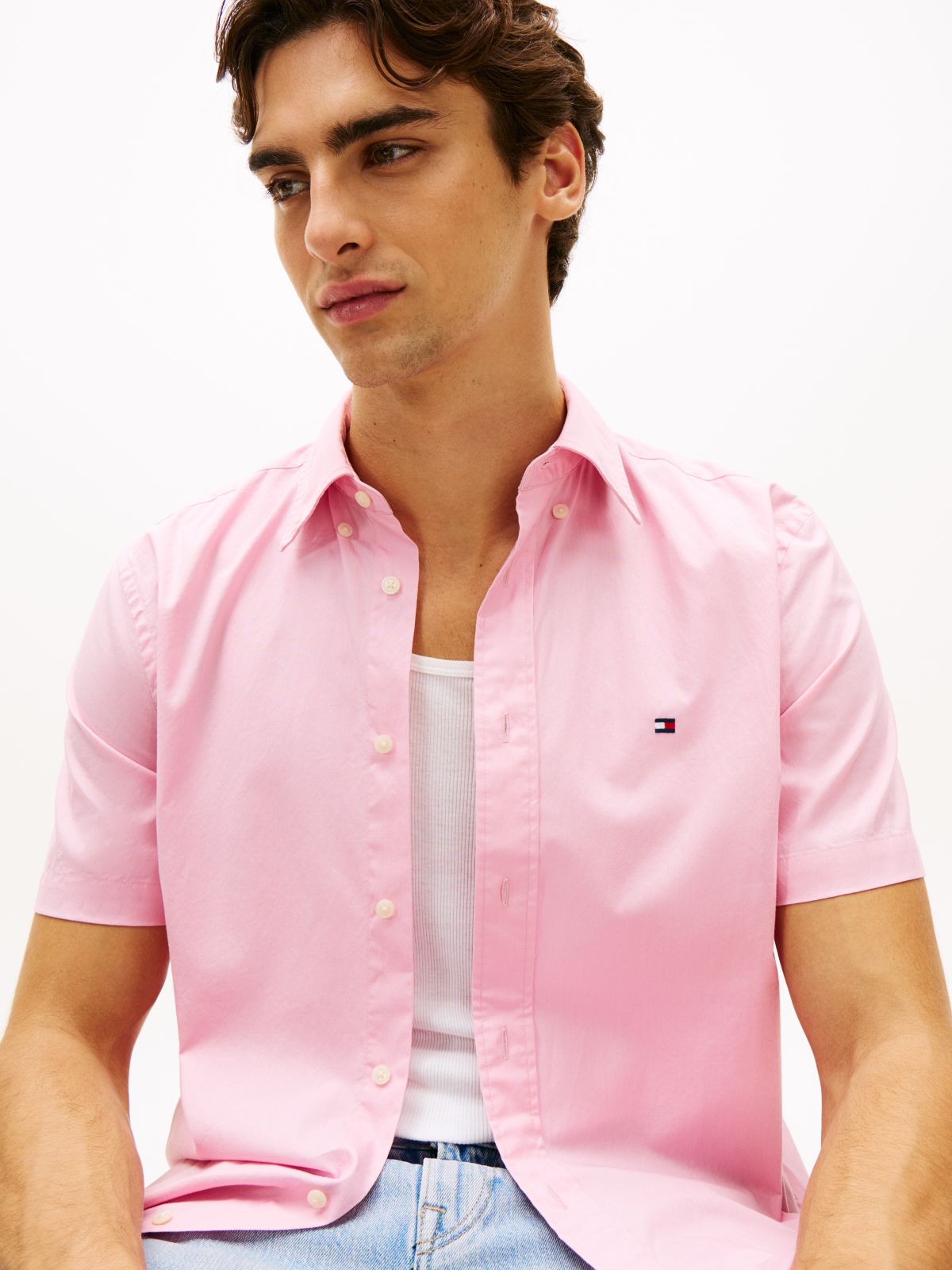 TH Flex Regular Fit Poplin Short Sleeve Shirt — Pink