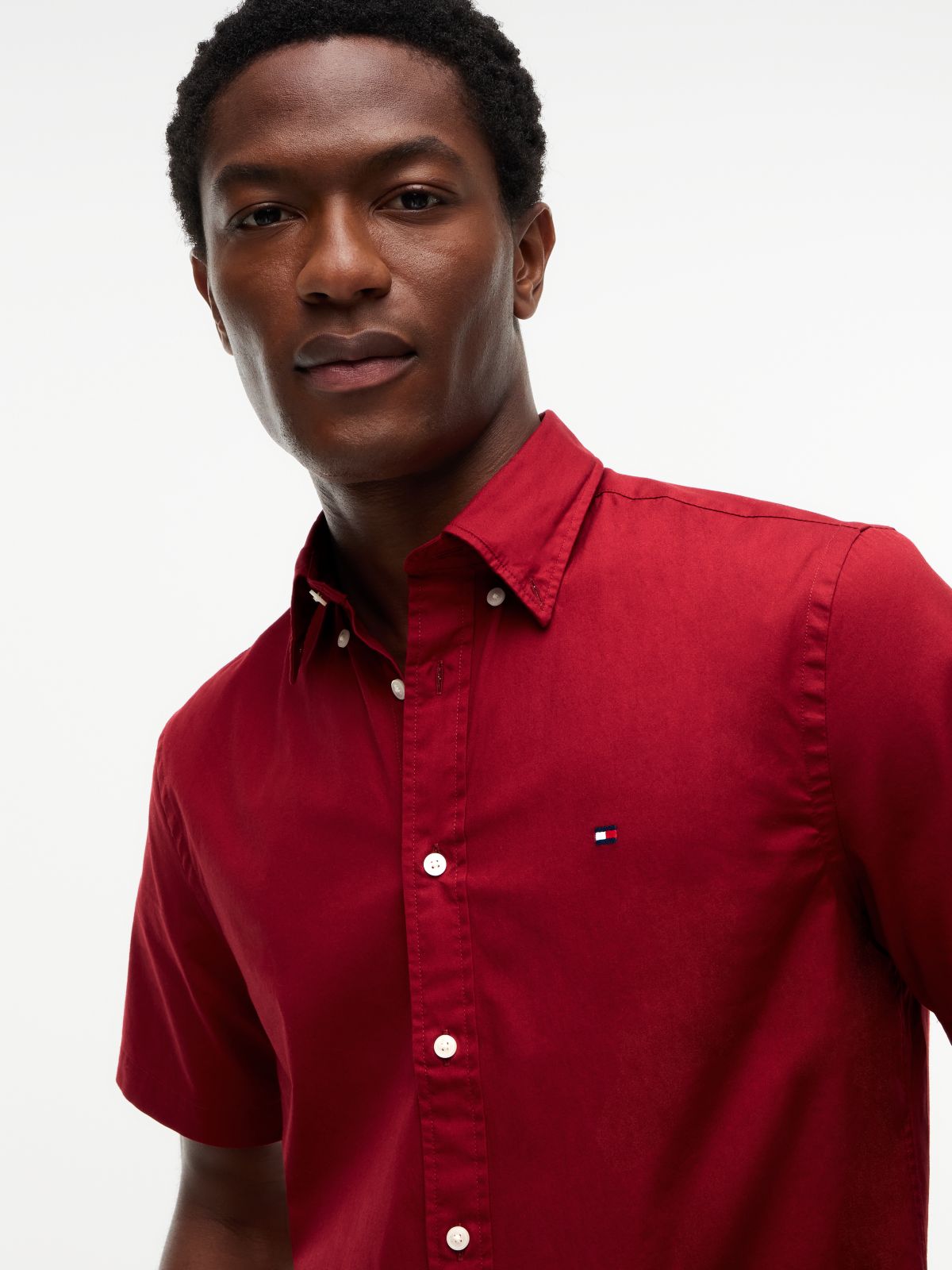 TH Flex Regular Fit Poplin Short Sleeve Shirt — Red