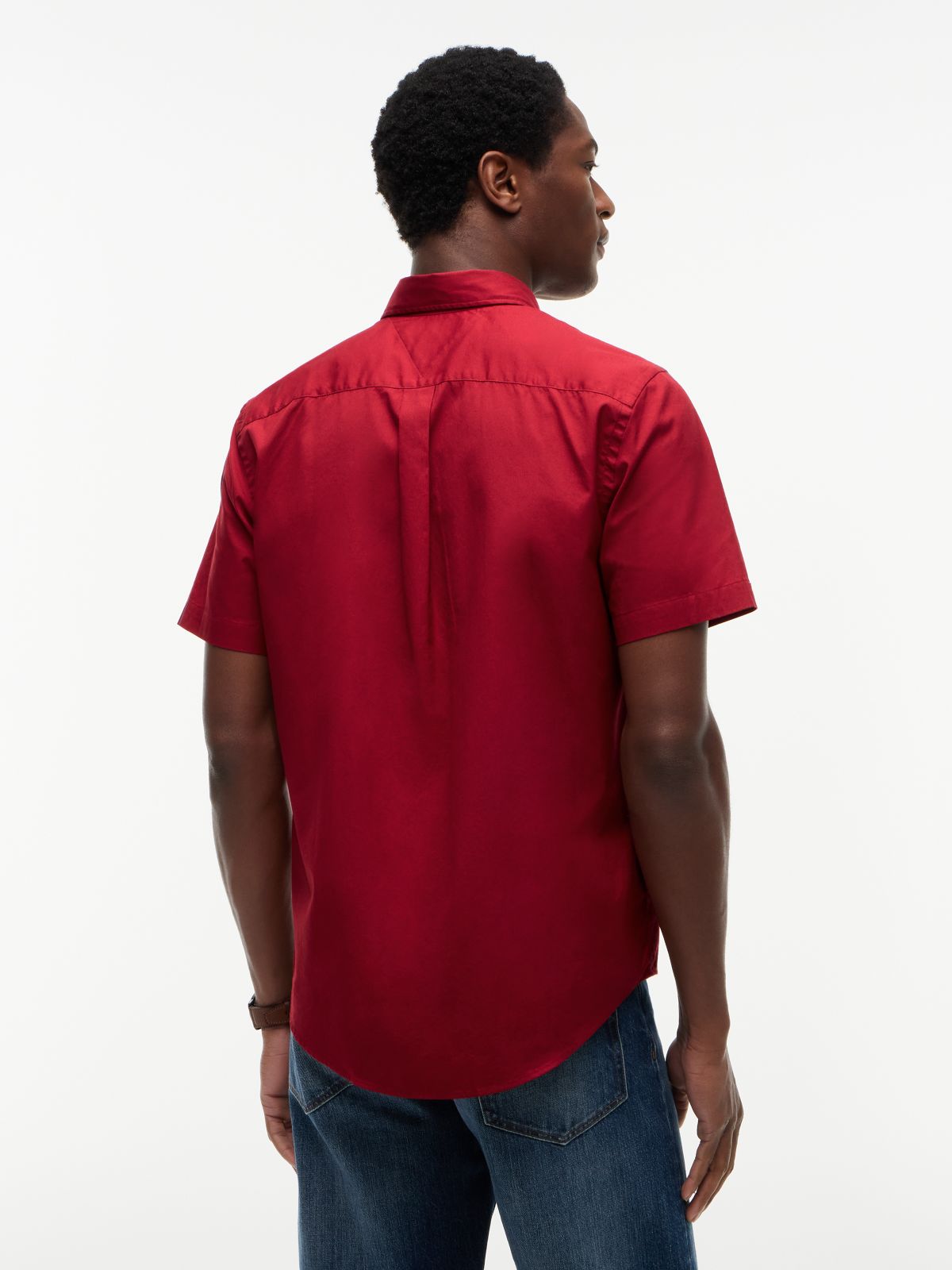 TH Flex Regular Fit Poplin Short Sleeve Shirt — Red