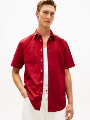 red th flex regular fit poplin short sleeve shirt for men tommy hilfiger