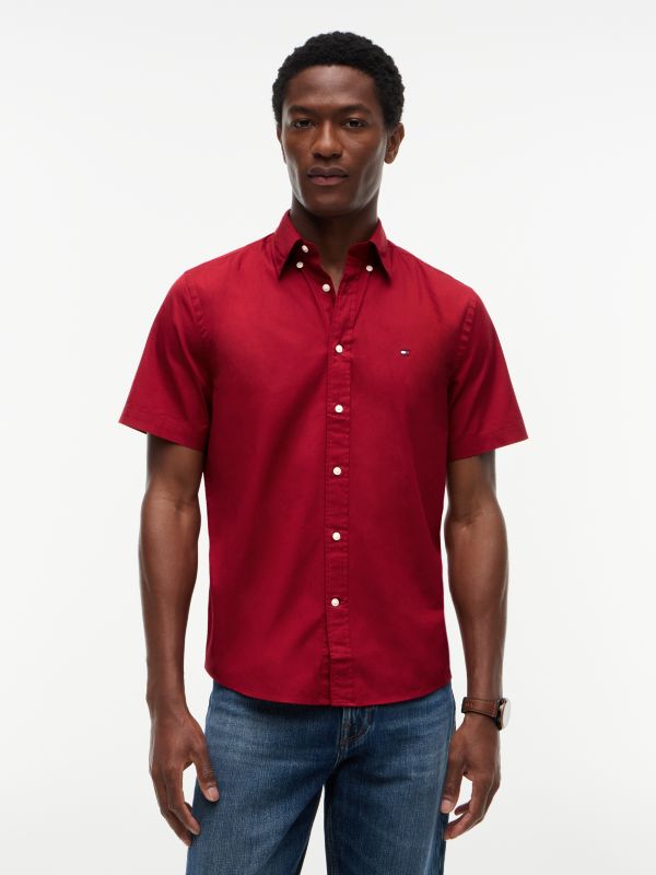 TH Flex Regular Fit Poplin Short Sleeve Shirt — Red