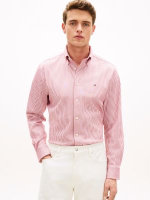 red regular fit performance-overhemd met streep voor heren - tommy hilfiger