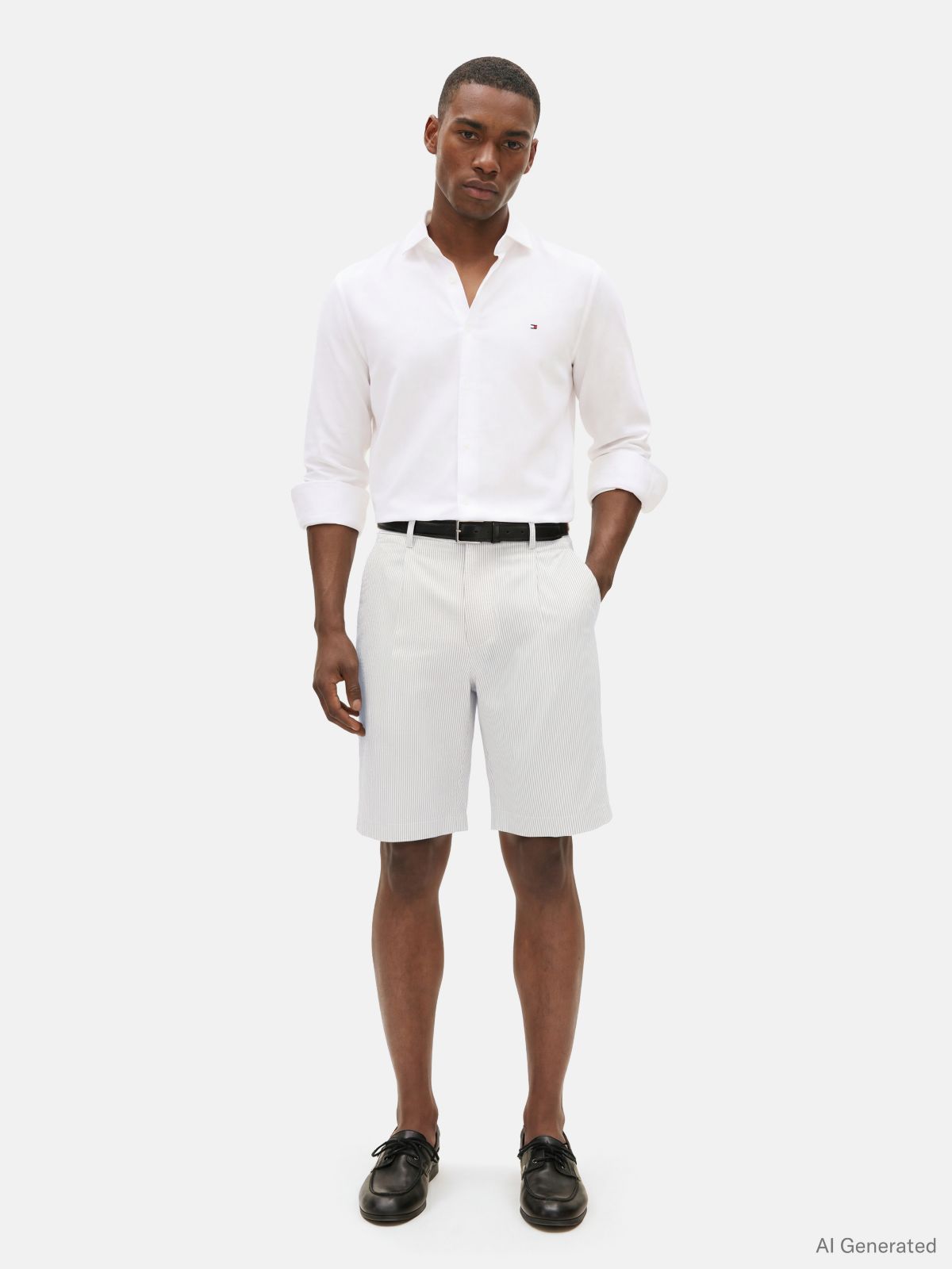 New York Label Performance Relaxed Seersucker Shorts — White