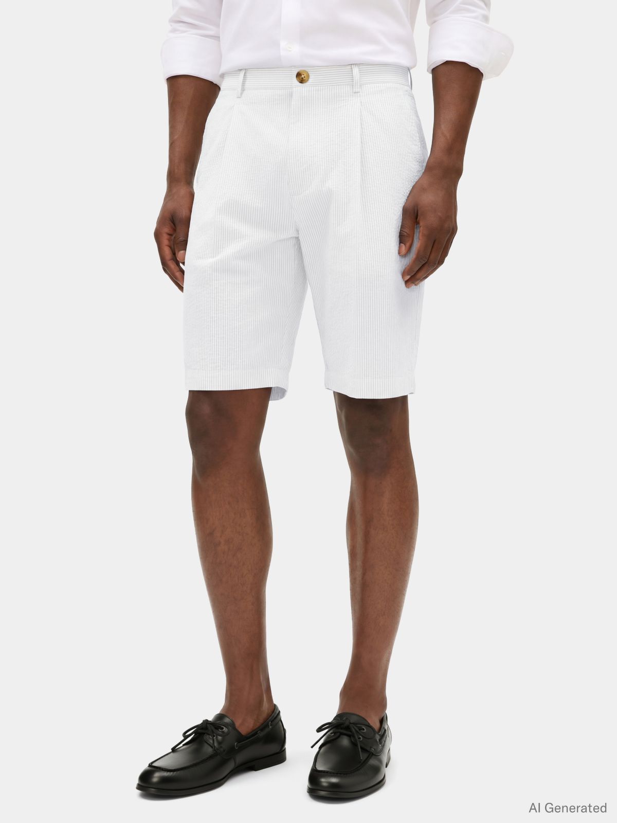 New York Label Performance Relaxed Seersucker Shorts — White