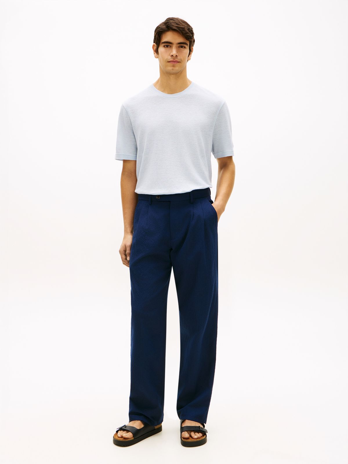 New York Label Linen Blend T-Shirt — Blue