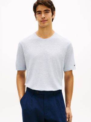 blue smart casual linen blend t-shirt for men tommy hilfiger