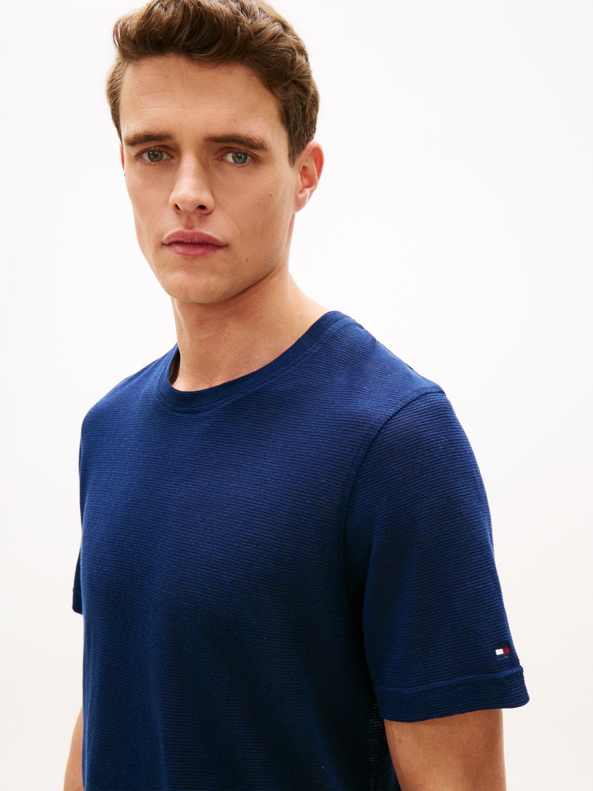 New York Label Linen Blend T-Shirt — Blue