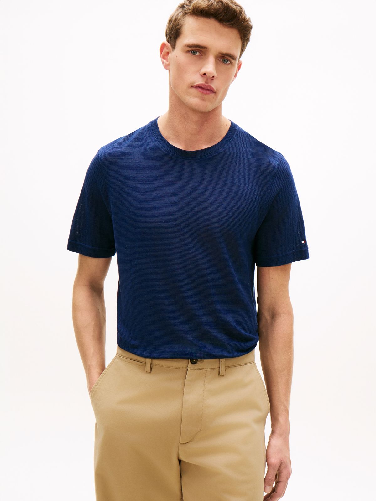 New York Label Linen Blend T-Shirt — Blue