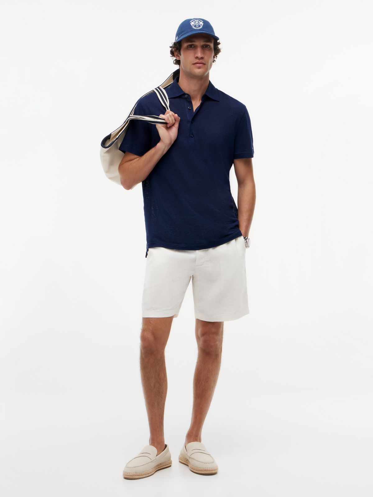 New York Label Regular Fit Linen Blend Polo Shirt — Blue