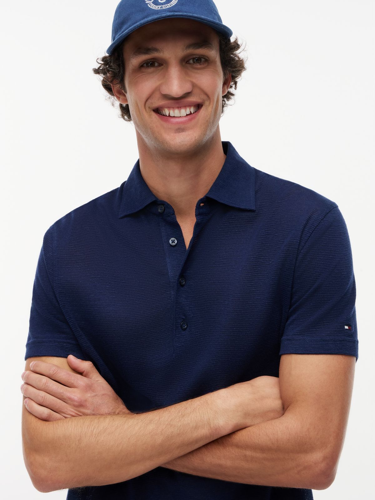 New York Label Regular Fit Linen Blend Polo Shirt — Blue