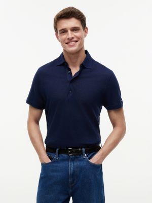 blue smart casual regular fit linen blend polo shirt for men tommy hilfiger