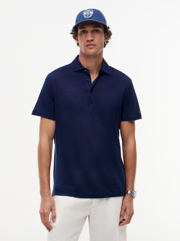 New York Label Regular Fit Linen Blend Polo Shirt — Blue
