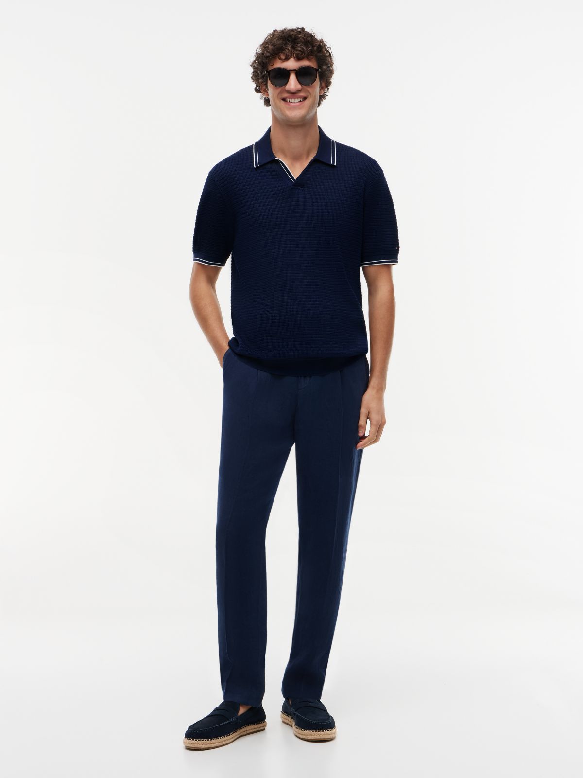 New York Label Regular Tipped Collar Polo Shirt — Blue