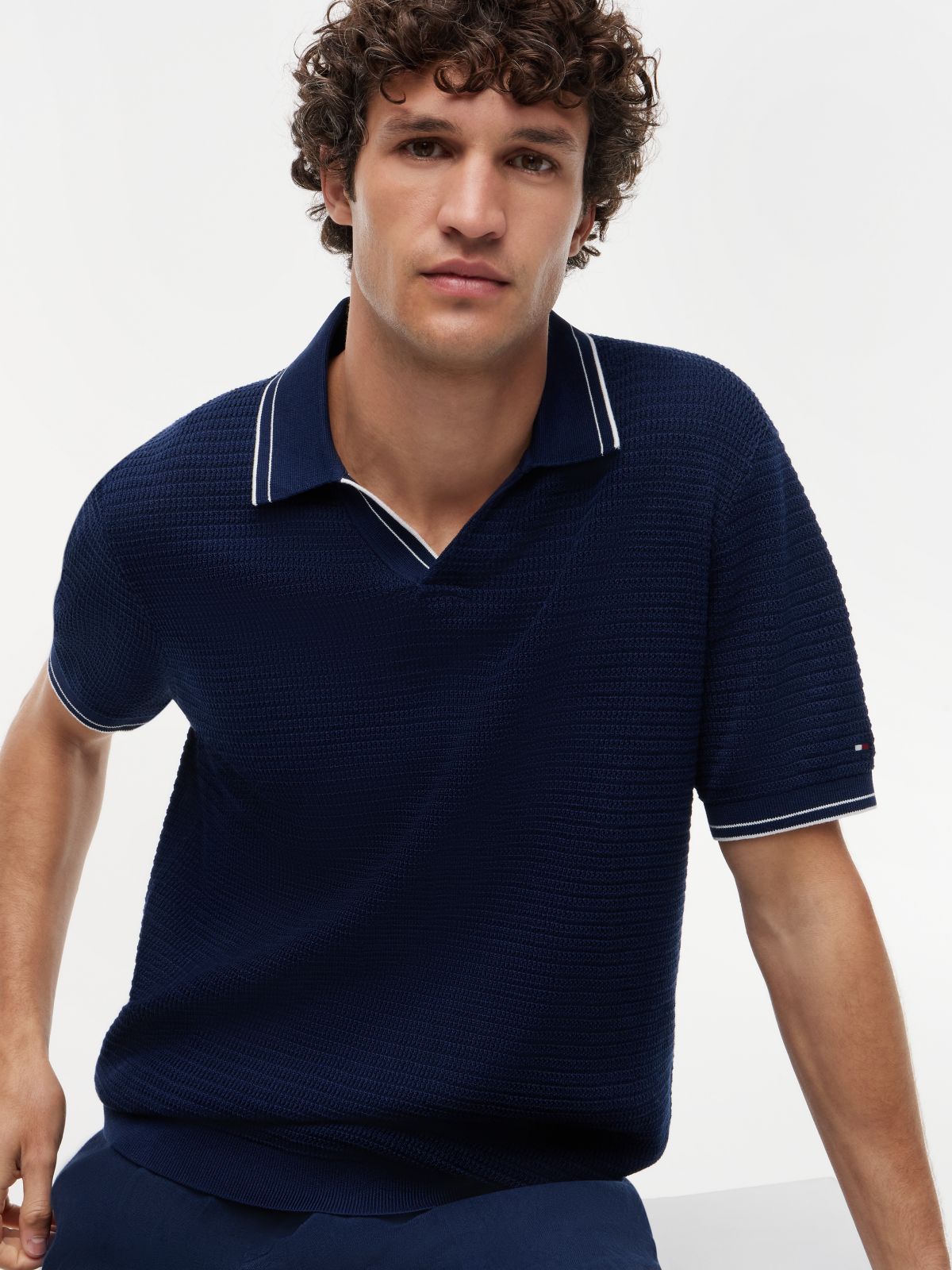 New York Label Regular Tipped Collar Polo Shirt — Blue